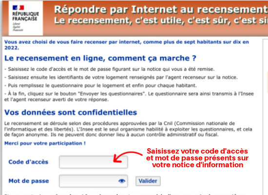 Accs au questionnaire en ligne