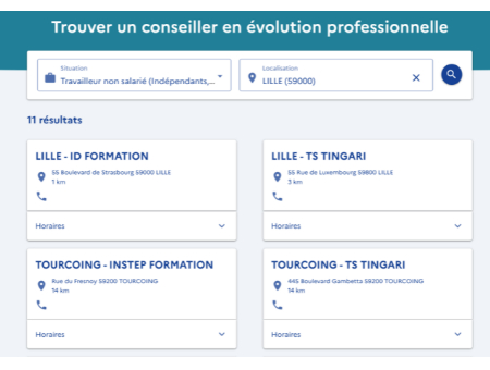 Trouver un conseiller en volution professionnelle sur Moncomptedeformation.gouv.fr