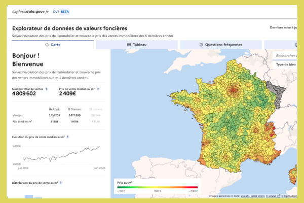 Explore.data.gouv.fr/immobilier nouvelle application de demande de valeur foncière