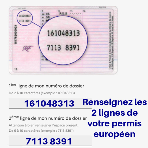 Exemple du numro sur un permis format carte de crdit