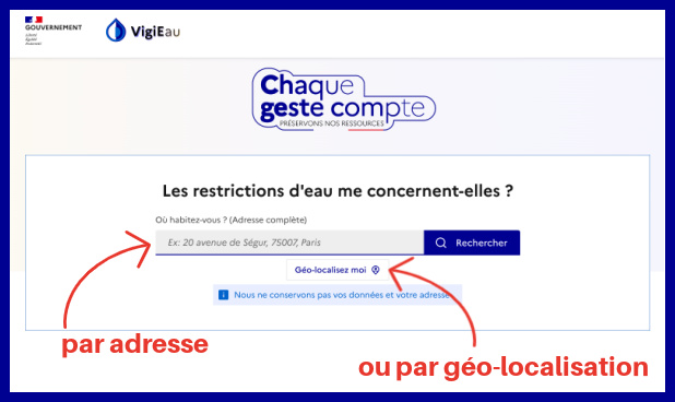 Comment rechercher sur Vigieau.gouv.fr
