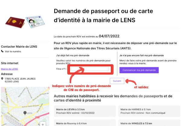 Indiquez votre numro de pr-demande pour obtenir votre RDV rapidement